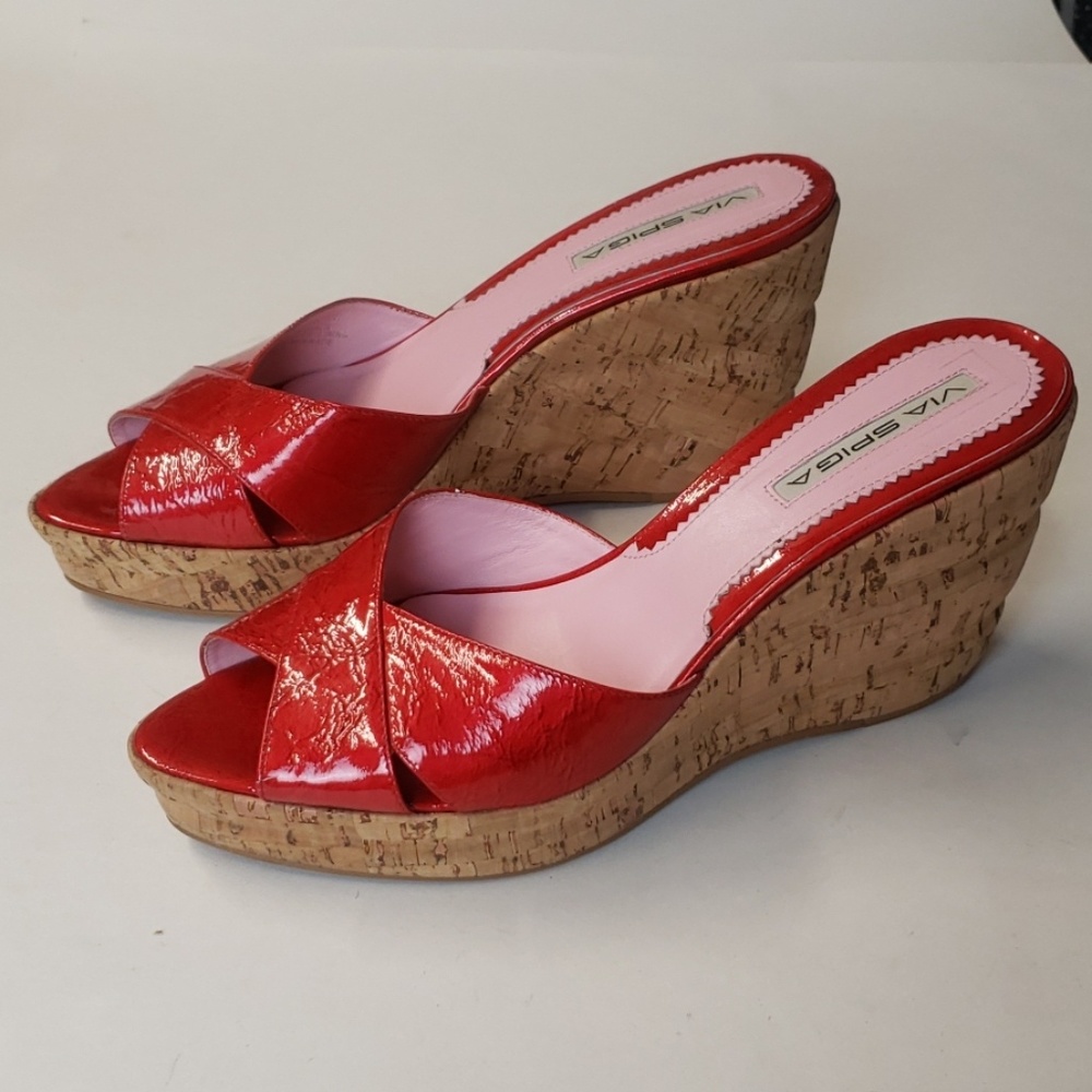 Via Spiga red platform kork wedge sz 10.  C24 - Picture 3 of 6